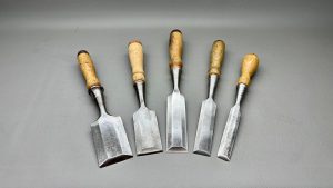 Swiss Made Bevel Edge Chisel Set Sizes 1 7/8", 1 1/2", 1 1/4", 1" and 3/4"