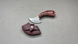 Damascus Crescent Knife With Leather Sheath 2 1/2" Edge Beautiful Handle In Top Condition 